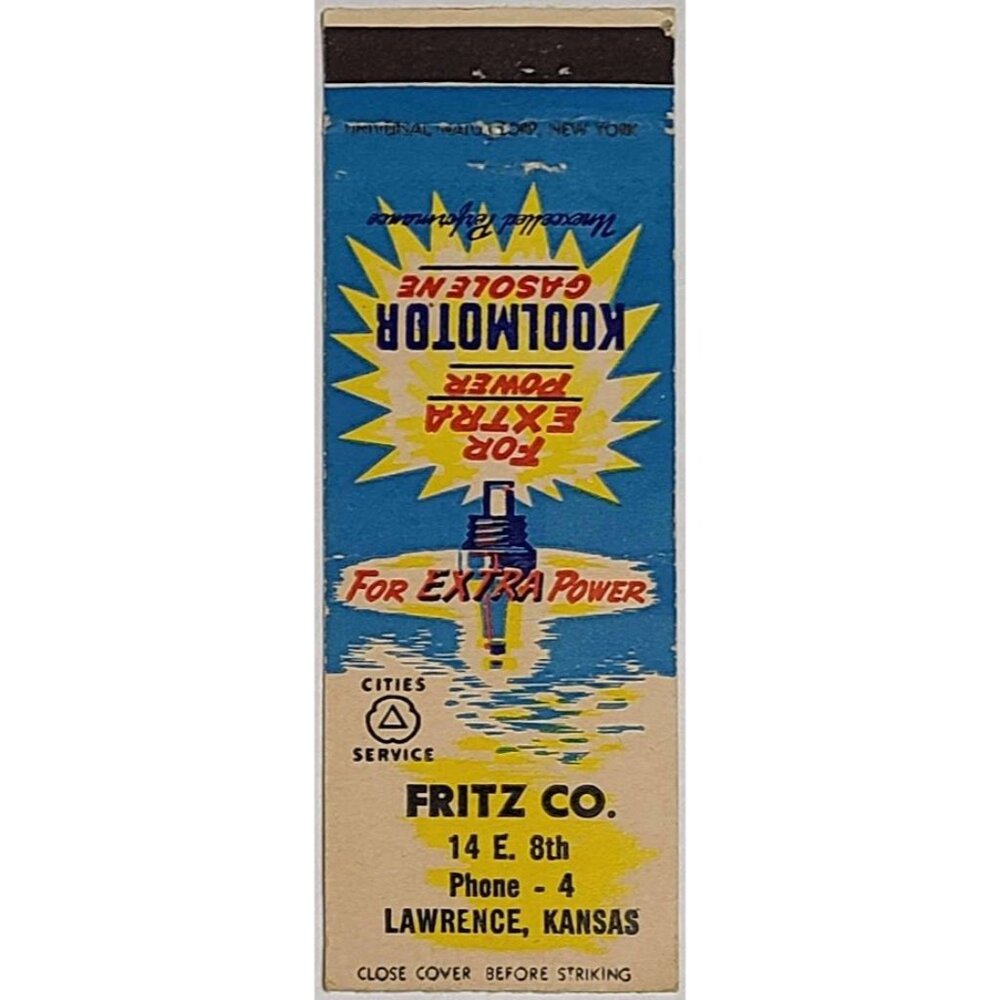 Vintage Matchbook Cover Fritz Co Cities Service Koolmotor Lawrence KS